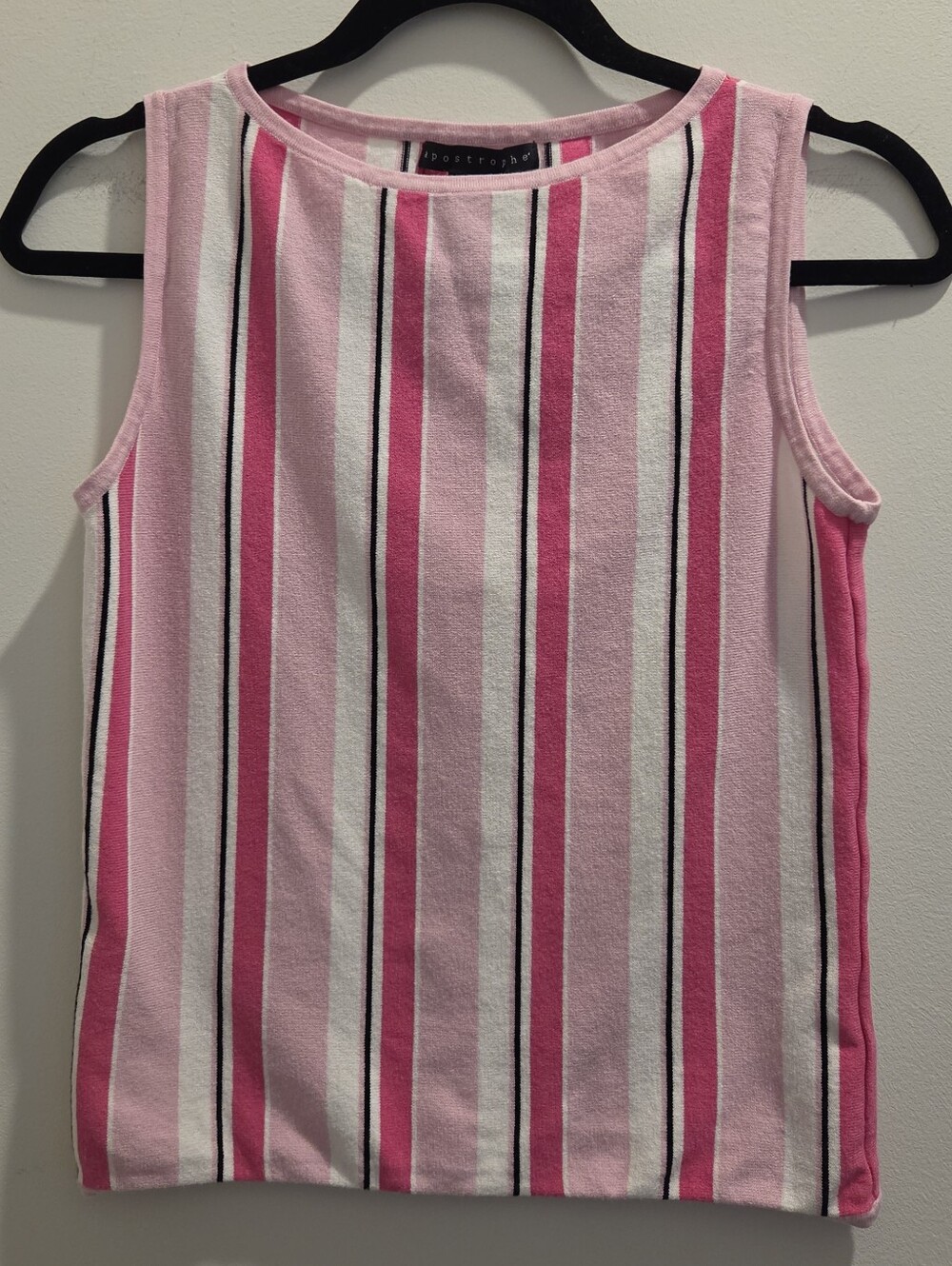 Vintage 90s Apostrophe Pink Vertical Striped Tank Top Y2K Sleeveless Tee
